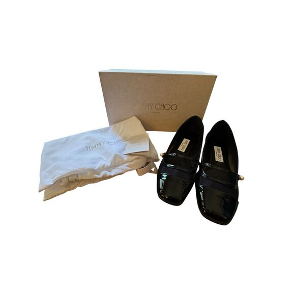 Jimmy Choo NIB Elisa Mesh Patent Leather Flat in Black Size 38 - Picture 6 of 11